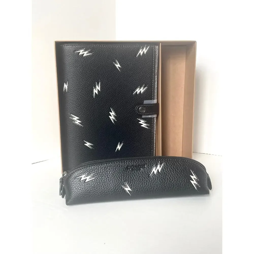 Coach Boxed Notebook Pencil Case Set Lightning Bolt Print CDC87